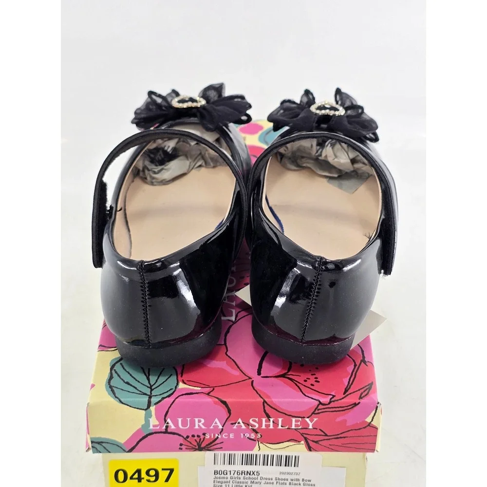 Laura Ashley Dress Shoes Girls Size 11 Black Patent Bow Heart LA100218 - New